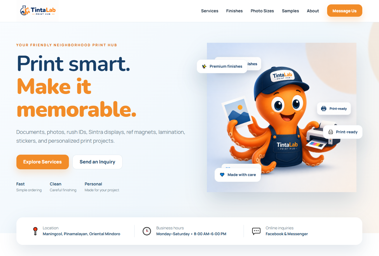 Preview of the TintaLab Print Hub website